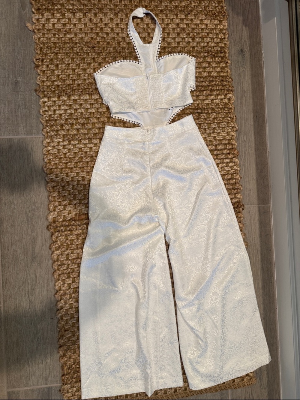 White Halter Cutout Wide-Leg Jumpsuit - Picture 6 of 9